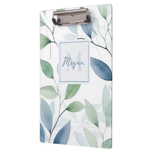 Tranquil Oasis Waterverf Bladeren Monogram & Naam Klembord (Links)