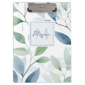 Tranquil Oasis Waterverf Bladeren Monogram & Naam Klembord (Voorkant)
