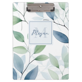 Tranquil Oasis Waterverf Bladeren Monogram & Naam Klembord