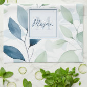 Tranquil Oasis Waterverf Bladeren Monogram & Naam Theedoek (Gevouwen)