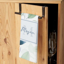 Tranquil Oasis Waterverf Bladeren Monogram & Naam Theedoek