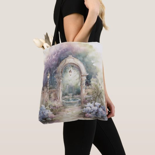 TRANQUIL PASTEL WATERVERF GARDEN SCENE TOTE BAG (Dichtbij)