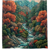 "Tranquil Peaks: Japans landschap douche gordijn (Voorkant)