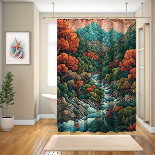 "Tranquil Peaks: Japans landschap douche gordijn