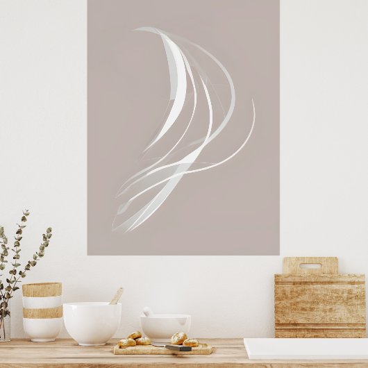 "Tranquil Rhythms" | Witte lijnen Abstracte kunst Poster (Keuken)