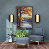 Tranquil Riverbank in herfstkleuren Foto Afdruk