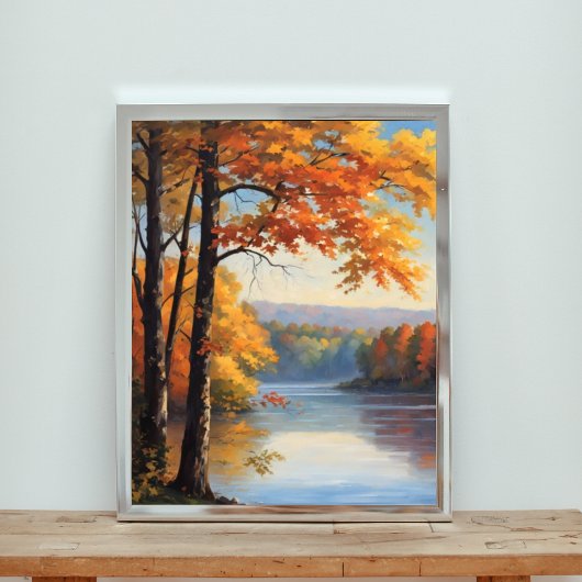 Tranquil Riverbank in herfstkleuren Foto Afdruk
