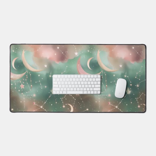 Tranquil Sage Green Blush Celestial Moon Bureaumat (Keyboard & Muis)