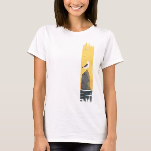 Tranquil Seagull Brushstroke Paint T-shirt (Voorkant)