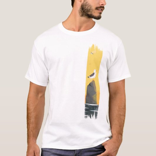 Tranquil Seagull Brushstroke Paint T-shirt (Voorkant)