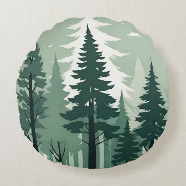 Tranquil Silhouet Bos Rond Kussen (Voorkant)