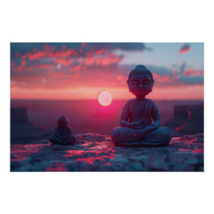 Tranquil Sunrise Meditatie: Boeddhabeeld Poster
