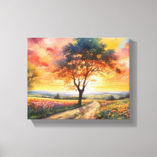 Tranquil Sunset Field Canvas Afdruk