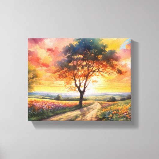 Tranquil Sunset Field Canvas Afdruk (Voorkant)