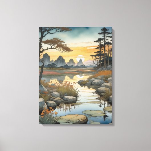 Tranquil Sunset Lake Canvas Afdruk (Voorkant)