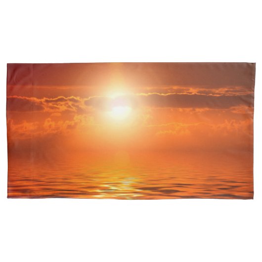 Tranquil Sunset Oranje Golden Sky over Zee Kussensloop (Voorkant-Links)