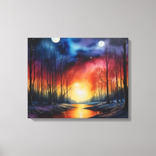 Tranquil Sunset Painting - Vreedzaam rivierlandsch Canvas Afdruk (Voorkant)