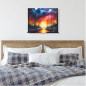 Tranquil Sunset Painting - Vreedzaam rivierlandsch Canvas Afdruk (Insitu (Slaapkamer))