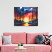 Tranquil Sunset Painting - Vreedzaam rivierlandsch Canvas Afdruk (Insitu (Woonkamer))