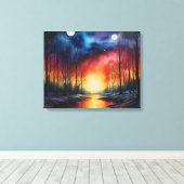 Tranquil Sunset Painting - Vreedzaam rivierlandsch Canvas Afdruk (Insitu (Houten vloer))