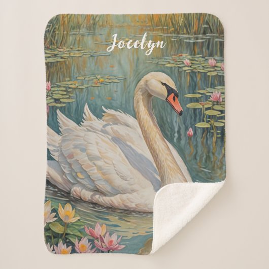 Tranquil Swan Serenade Sherpa Deken (Voorkant)