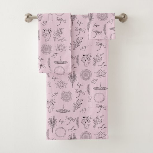 Tranquil Symbols: 3-Piece Wellness-Inspired Bad Handdoek (Insitu)