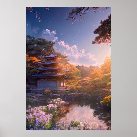 Tranquil Temple op de Riverbank Poster (Voorkant)