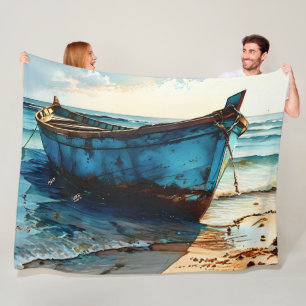 "Tranquil Tides". Kleurrijk Ontspannen Bootzeegezi Fleece Deken