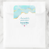 Tranquil Tropical Green & Gold Border Candle Biz Vierkante Sticker (Tas)