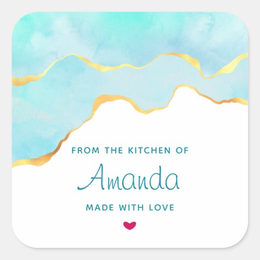 Tranquil Tropical Green & Gold Border Kitchen Vierkante Sticker (Voorkant)