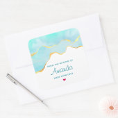 Tranquil Tropical Green & Gold Border Kitchen Vierkante Sticker (Envelop)