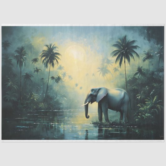 Tranquil Tropical Landscape with Elephant Tissuepapier (Voorkant)
