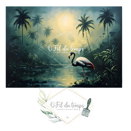 Tranquil Tropical Landscape with Flamingo Tissuepapier