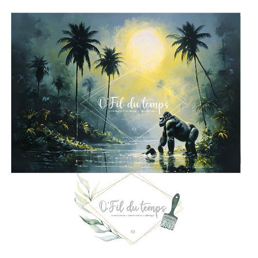 Tranquil Tropical Landscape with Gorilla & Baby Tissuepapier