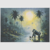 Tranquil Tropical Landscape with Gorilla & Baby Tissuepapier (Voorkant)