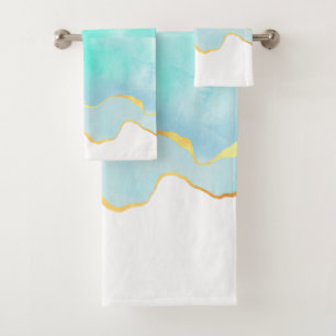 Tranquil Tropisch Groen Blauw met Gold Border Bad Handdoek