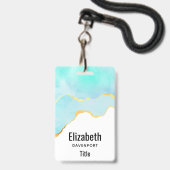 Tranquil Tropisch Groen Blauw met Gold Border Badge (Voorzijde met lanyard)