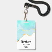 Tranquil Tropisch Groen Blauw met Gold Border Badge (Achterkant met lanyard)