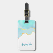 Tranquil Tropisch Groen Blauw met Gold Border Bagagelabel (Voorkant verticaal)