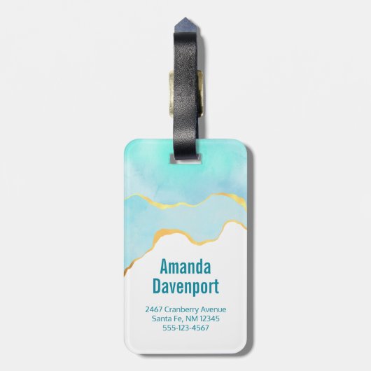 Tranquil Tropisch Groen Blauw met Gold Border Bagagelabel (Achterkant verticaal)