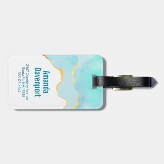 Tranquil Tropisch Groen Blauw met Gold Border Bagagelabel (Achterkant horizontaal)