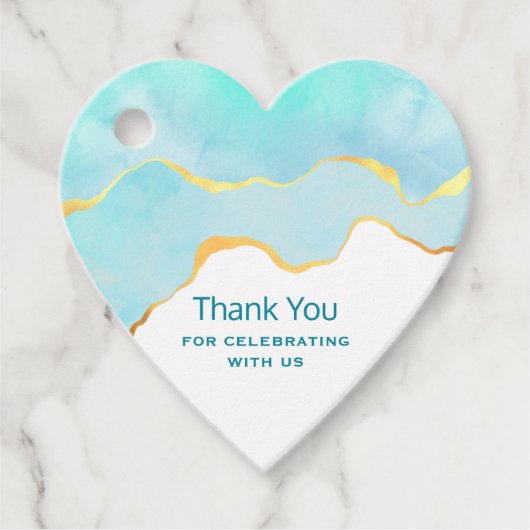 Tranquil Tropisch Groen Blauw met Gold Border Bedankjes Labels (Voorkant)