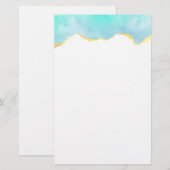 Tranquil Tropisch Groen Blauw met Gold Border Briefpapier (Voorkant / Achterkant)