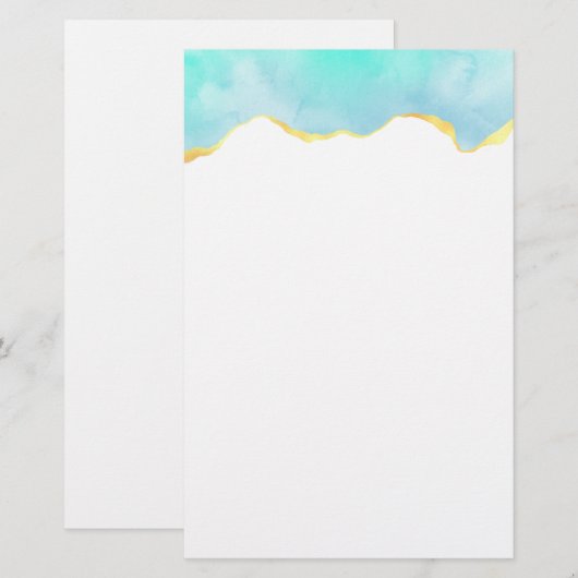 Tranquil Tropisch Groen Blauw met Gold Border Briefpapier (Voorkant / Achterkant)