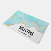 Tranquil Tropisch Groen Blauw met Gold Border Deurmat (Schuin)