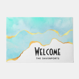 Tranquil Tropisch Groen Blauw met Gold Border Deurmat