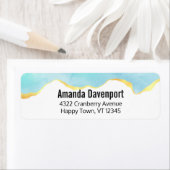 Tranquil Tropisch Groen Blauw met Gold Border Etiket (Insitu)