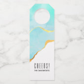 Tranquil Tropisch Groen Blauw met Gold Border Flessenhanger (Voorkant)