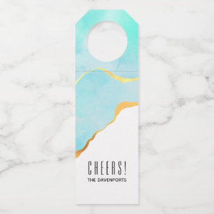 Tranquil Tropisch Groen Blauw met Gold Border Flessenhanger