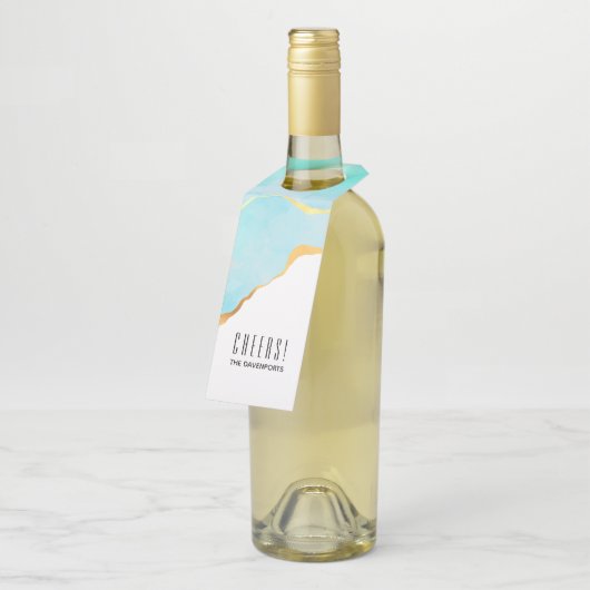 Tranquil Tropisch Groen Blauw met Gold Border Flessenhanger (Schuin)